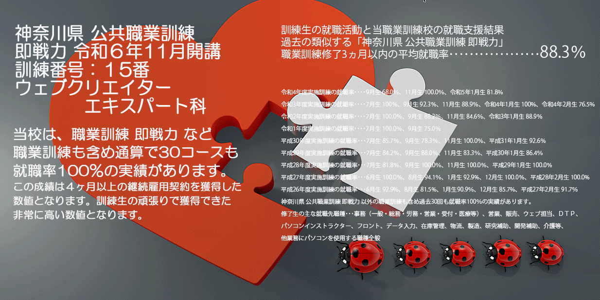 神奈川県 公共職業訓練 即戦力 ２０２４年１１月生募集案内 ウェブクリエイターエキスパート科